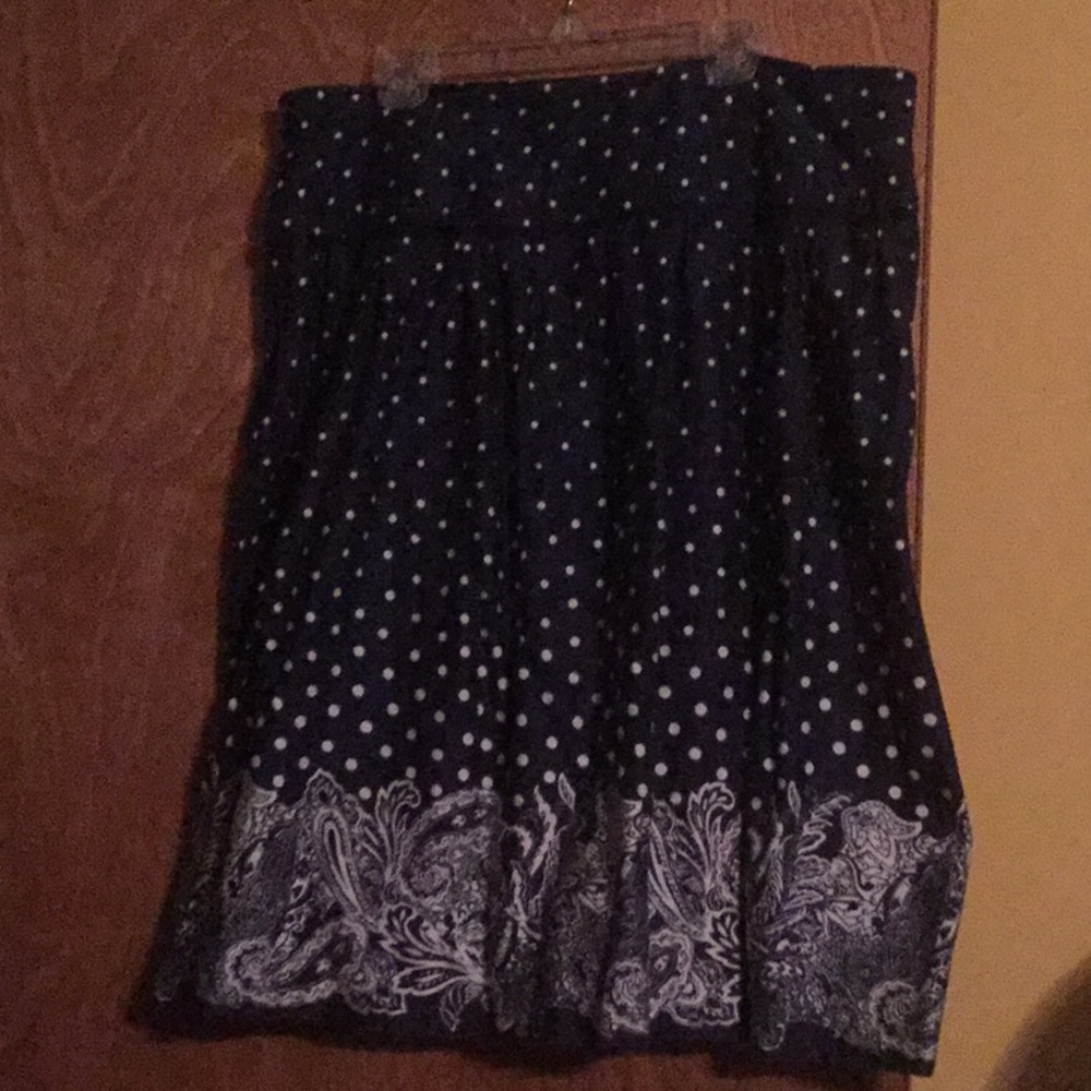 Navy and white polkadot skirt